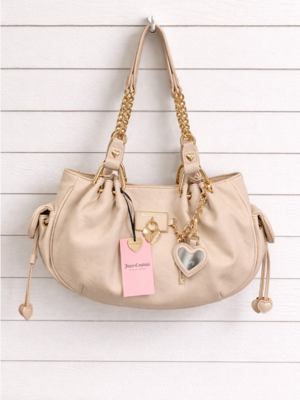 Juicy Couture Beige Shoulder Bag with Gold Hardware and Heart Charm